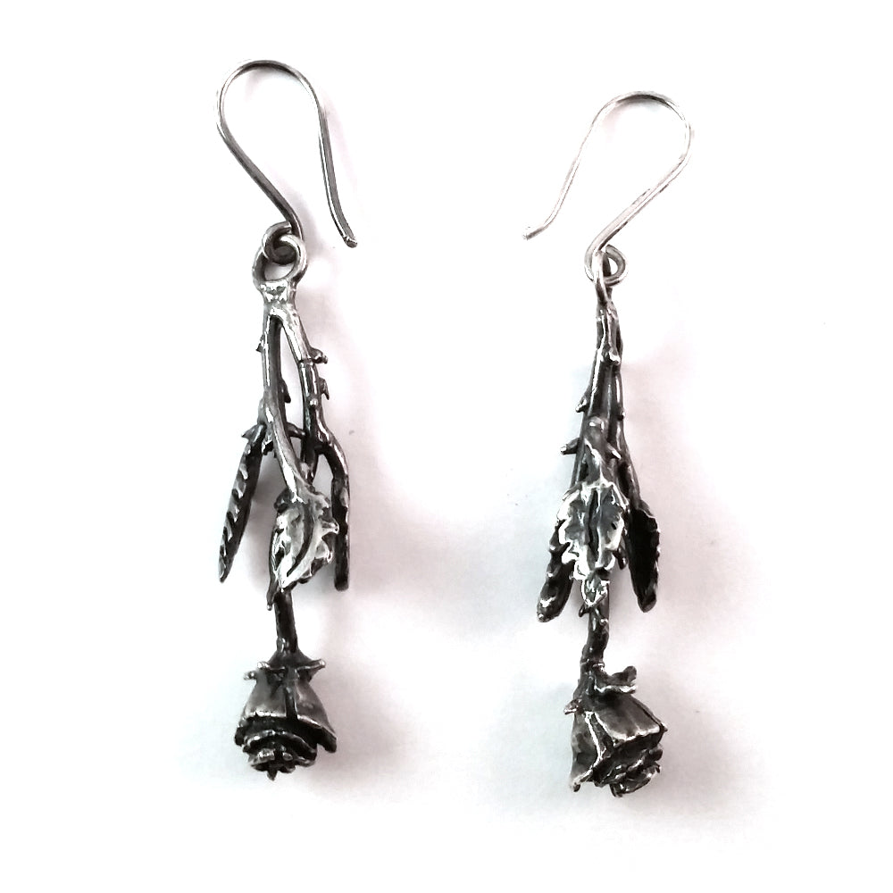 Long Taxco Silver Rose Earrings - $46.00 : Mexico Sterling Silver Jewelry,  Proudly from Mexico to the world.